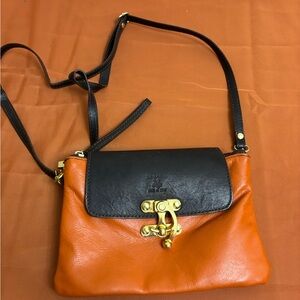 Lavorazione Artigianale Two-Tone Orange and Black leather Crossbody Bag